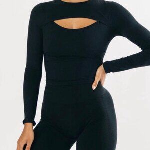 Alphalete Ultrasoft Keyhole Black Cropped Long Sleeve Size XS